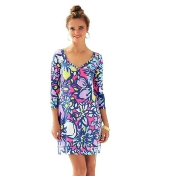 Lily Pulitzer Palmetto Tshirt Dress Tropical Pink Catwalk Dress Size XSmall - Picture 2 of 8